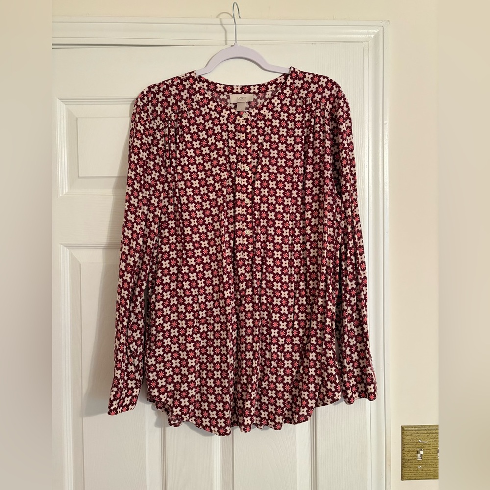 LOFT Burgundy Floral Blouse